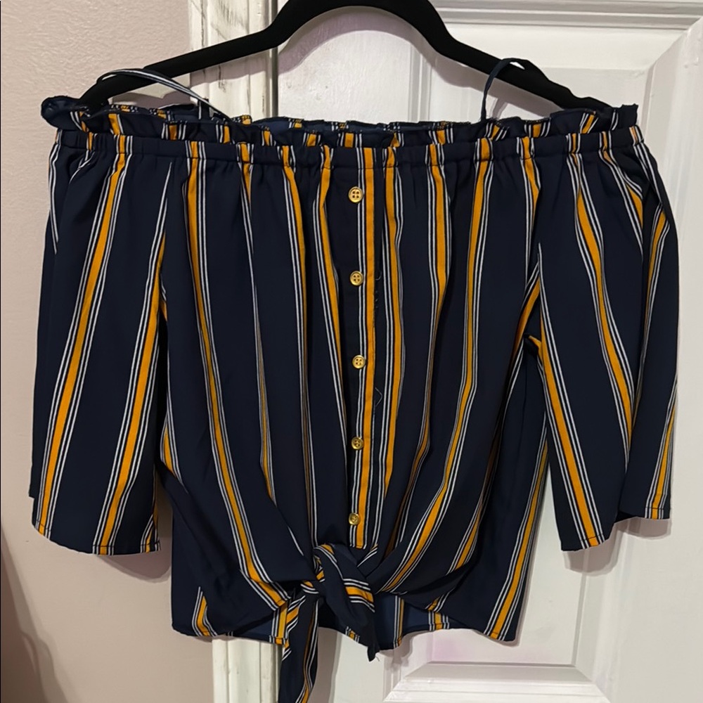 Blue and Yellow Striped Crop Top